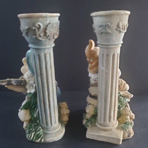 CANDLEHOLDERS VTG Cute Dwarfs Ceramic Pillar Whimsical Farmhouse Cottagecore - Picture 4 of 9